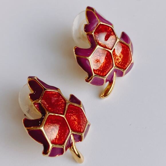 Modern Earrings Enamel Leaf Stud Gold Tone Graphic Color Block 2010-2020 - Picture 4 of 12